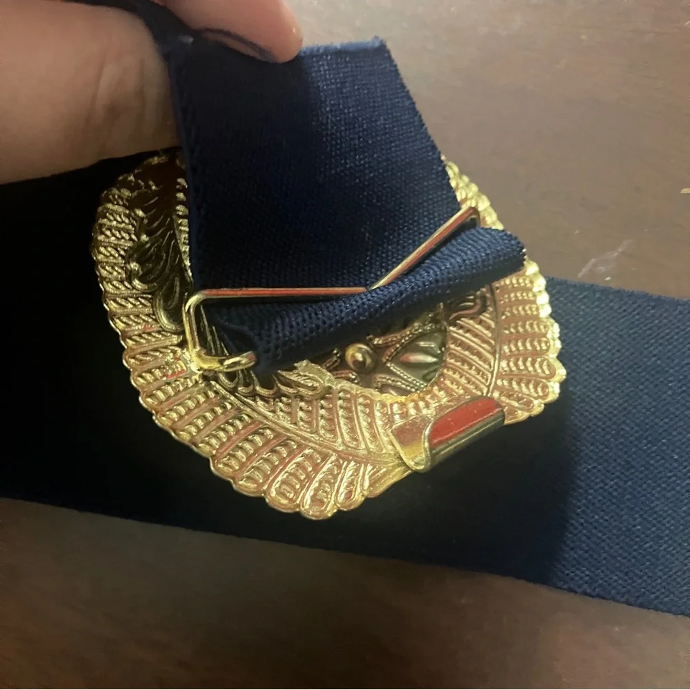 Vintage 1970s-80s Cloisonné Enamel Clasp Buckle with Navy Blue Stretch Blue
